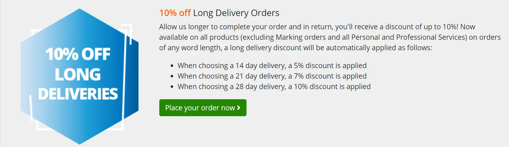 UKEssays discount for long delivery orders